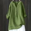 Summer Plus Size Solid Color Shirt Casual Cotton Linen Blouse Vintage Pocket Top Women's Clothing