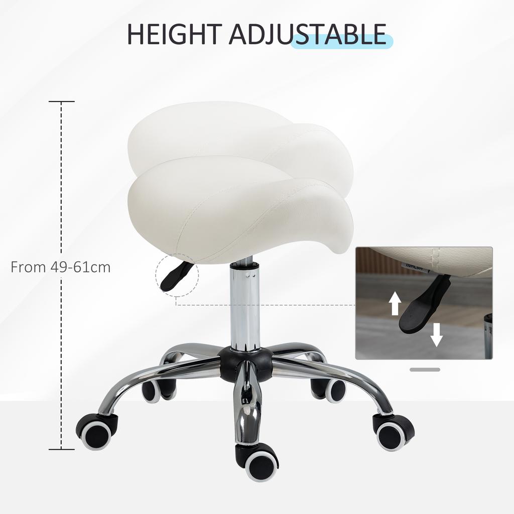 Cosmetic Stool 360 degrees Rotate Height Adjustable Salon Massage Spa Chair Hydraulic Rolling Faux Leather Saddle Stool, Cream