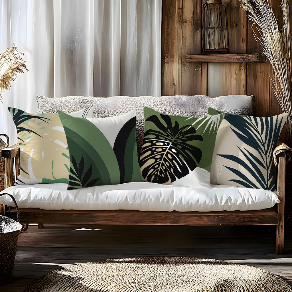 4Pcs Double-Sided Printed Throw Pillow Covers, Minimalist Monstera Leaf Print Cushion Cases, Calming Tropical Aesthetic Decor