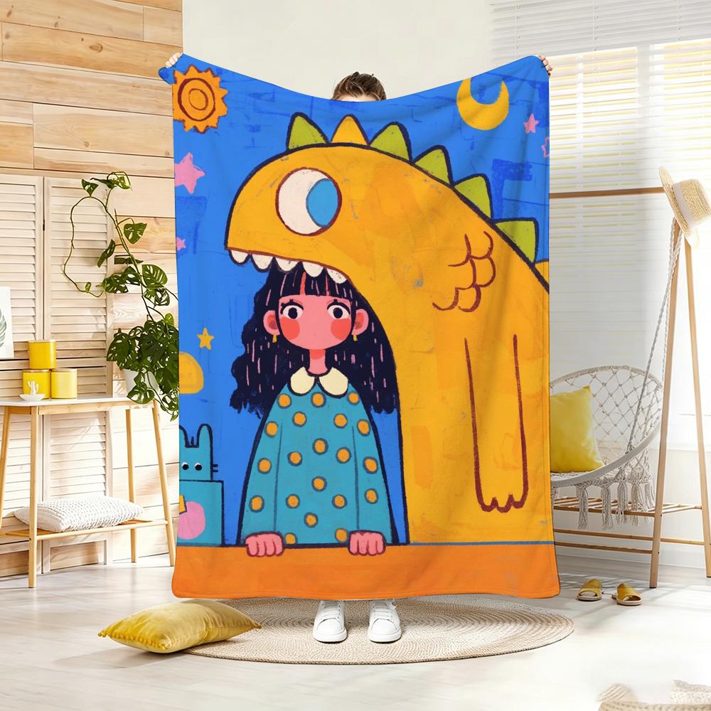 Painting Monster And Girl Throw Lightweight g Flannel Blanket Soft Skinfriendly for Summer Cooling