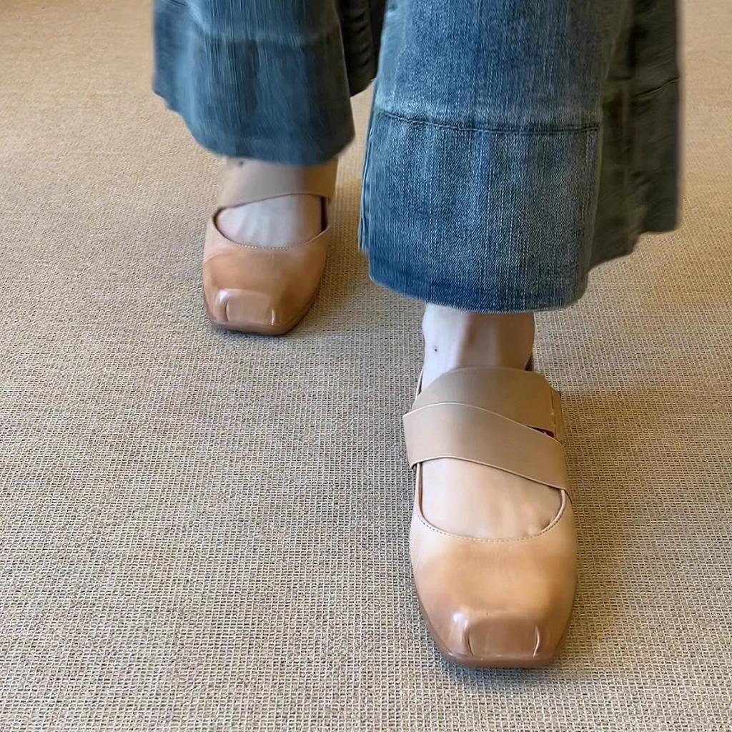 3,5 см французский ретро балетный стиль чувство дизайна квадратный носок перекрестный ремешок универсальные на плоской подошве с мелким вырезом одинарные туфли туфли Мэри Джейн