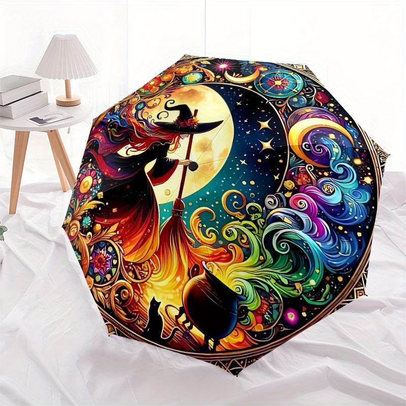 Witchcraft, Moonlit Magic Automatic folding umbrella  simple eight rib design, bright color pattern, durable iron frame, ideal for travel an