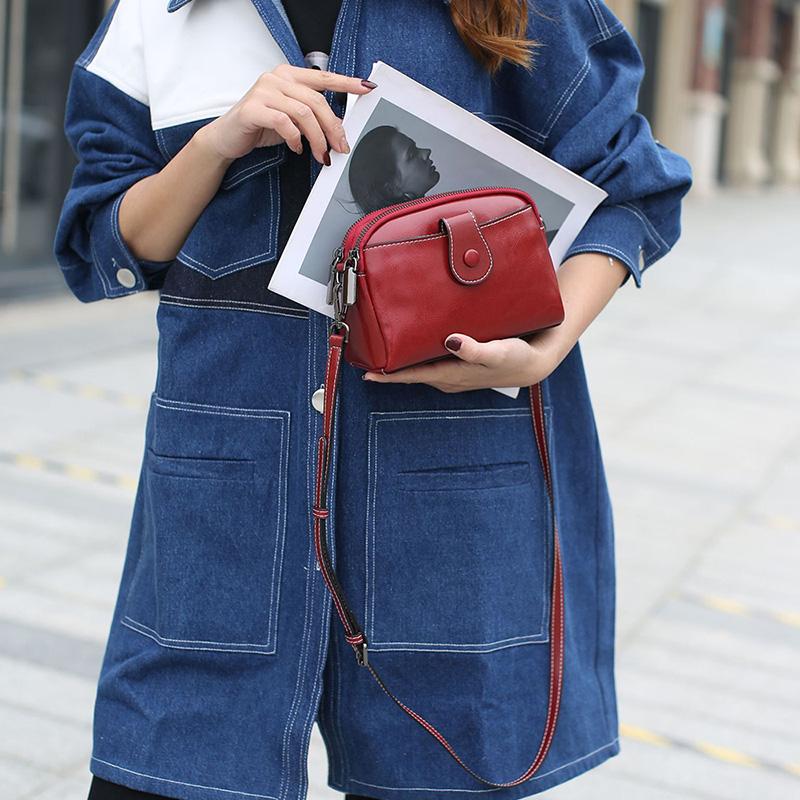 2025 Мини Женские Сумки Через Плечо Ретро Натуральная Кожаная Сумка-Меселердж Двухслойная Молния Женская Сумка Через Плечо Отличные Сумки Из Коровьей Кожи