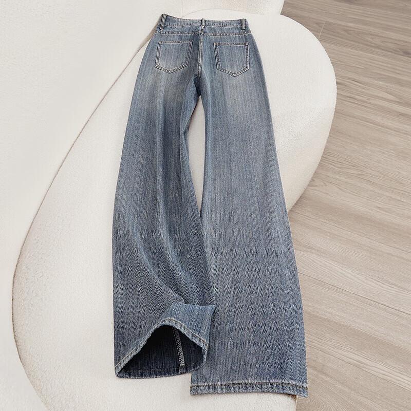 Women's High-Waist Retro Washed Straight Leg Jeans