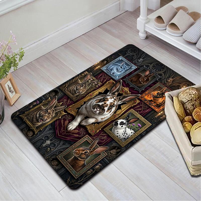 Rabbit Portraits Gothic Frames Pattern Rug Floor Mat for Living Room or Bedroom Soft and Comfortable Carpet a Gift for Birthday and Holiday.