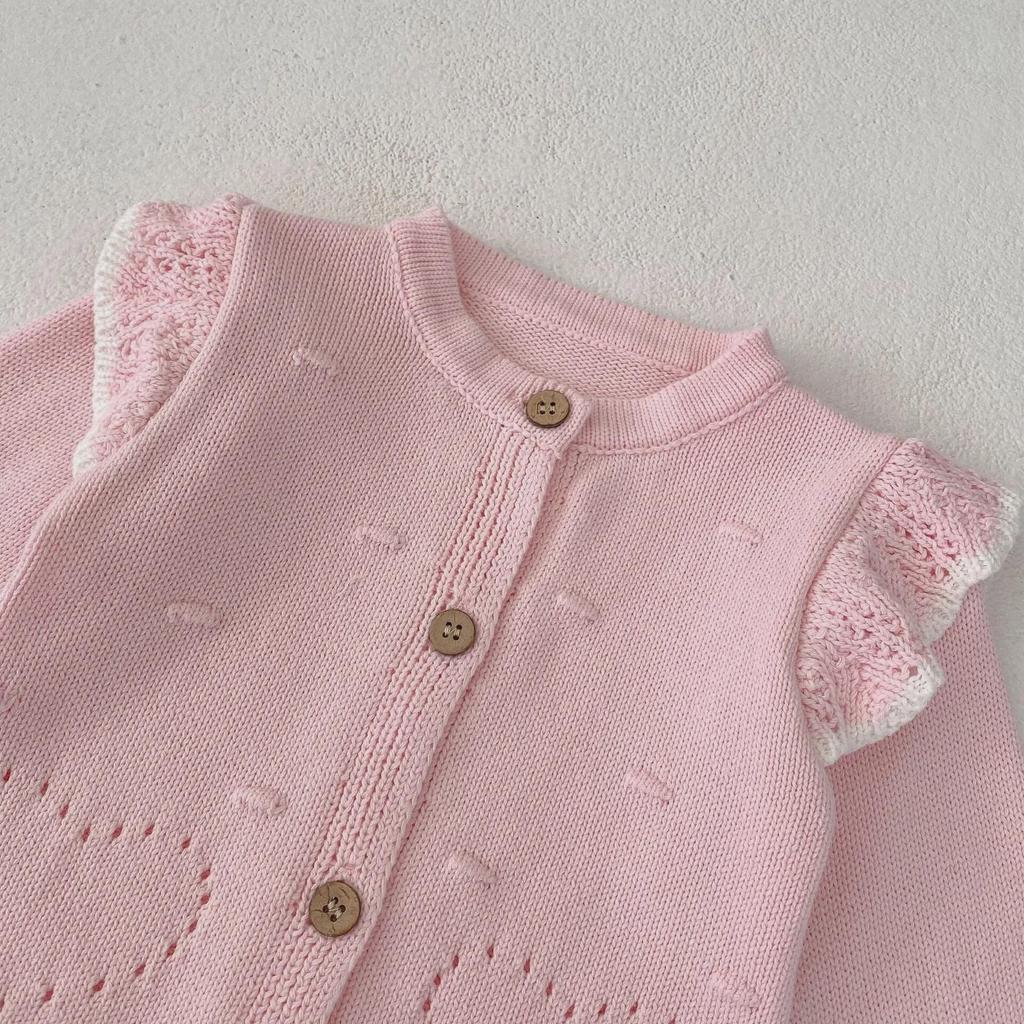 2024 Autumn Infant & Toddler Girls' Pink Knitted Jacket with Pink Ruffle Skirt Pants Set