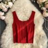 Summer New Korean Version of Simple Knit Sleeveless Jacket Buttons Carefully Machine Solid Color Short Small Vest Women