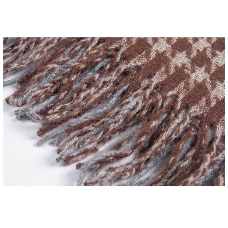 Autumn Winter Scarf Brown Houndstooth Scarf Women's Tassel Shawl
