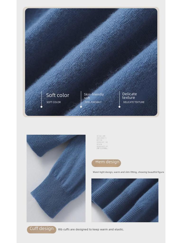 Женский свитер свободной вязки с V-образным вырезом 2024 года — длинный рукав, большой размер