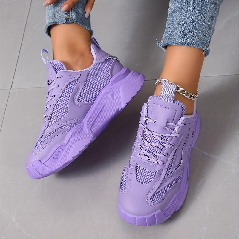 2025 Конфетный цвет Сетчатые Поп Обувь Женские Толстая Подошва Повседневные Кроссовки Сто Мягкая Подошва Дышащие Беговые Кроссовки