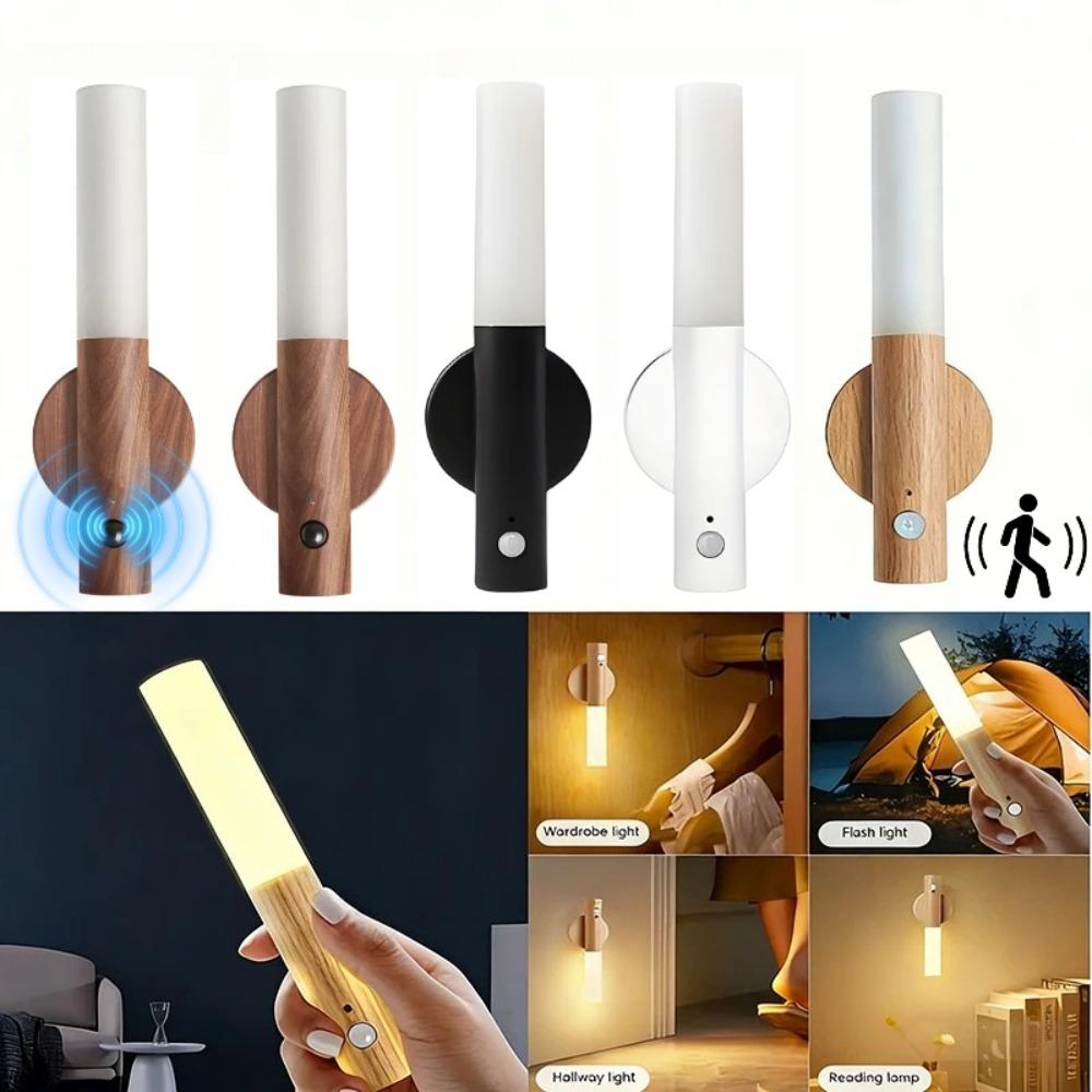 Светодиодный деревянный магнитный ночник с датчиком движения, USB-зарядка, лампа для создания атмосферы для лестницы, коридора, спальни, шкафа