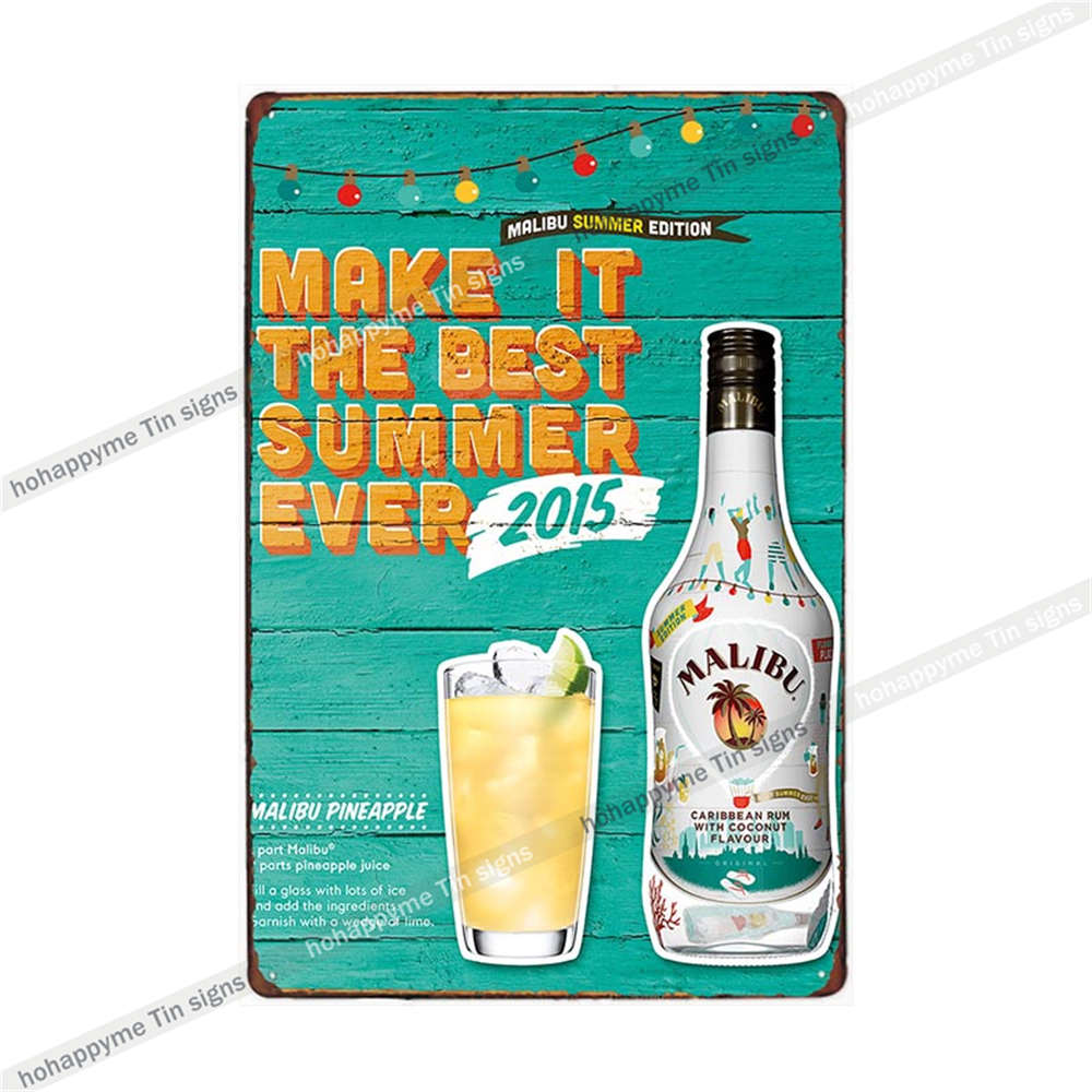 Малибу Жестяная Табличка Ром Металлическая Картина Табличка Для Бара Паба Клуба Кафе Наклейка На Стену Украшение Семейный Постер Тарелки 20x30см