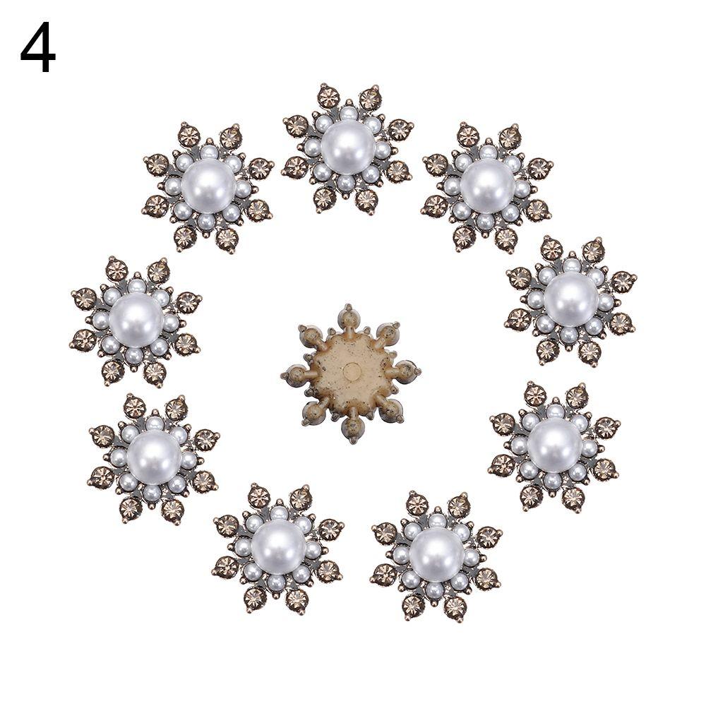 10PCS Pearl Flower Rhinestone Buttons Sparkling Crystal Headwear Accessories Hairpins Decoration Clothes Sewing Tools