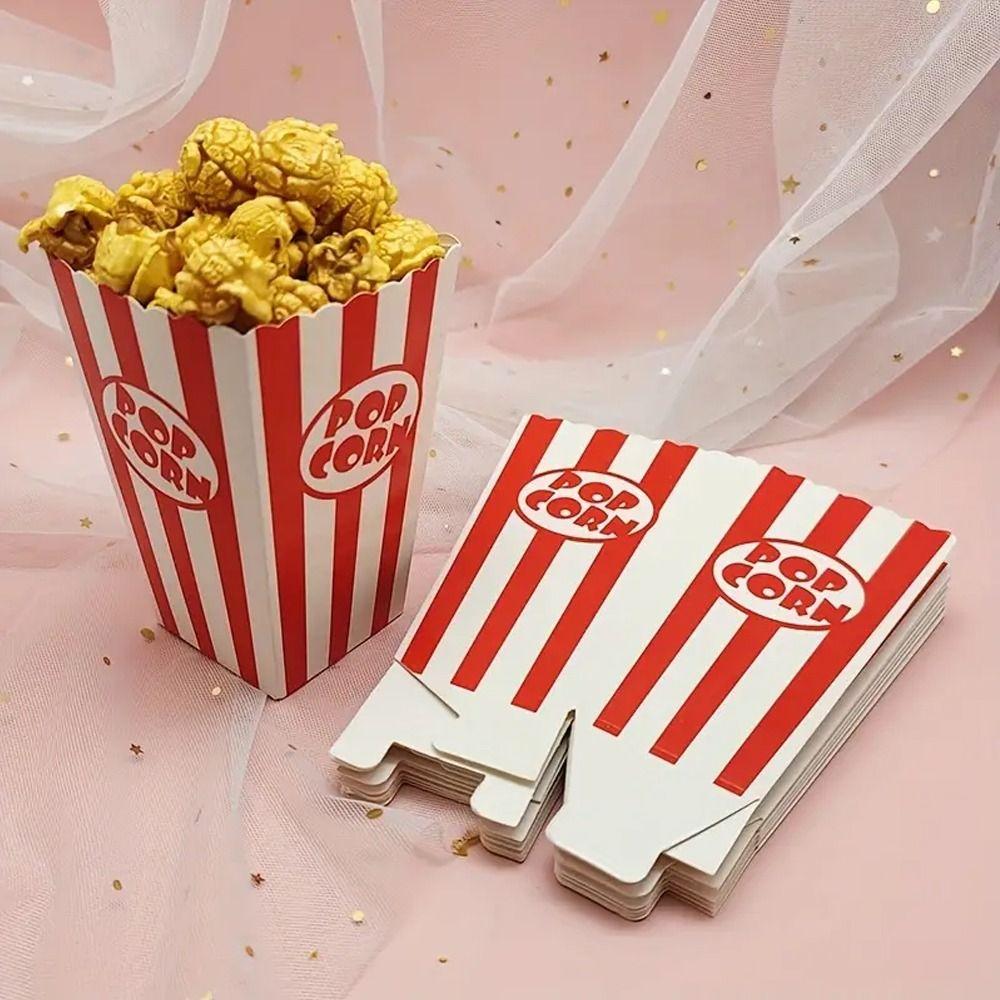 12pcs Folding Paper Popcorn Striped Bags DIY Gifts Snack Containers Popcorn Paper Boxes  Baby Shower