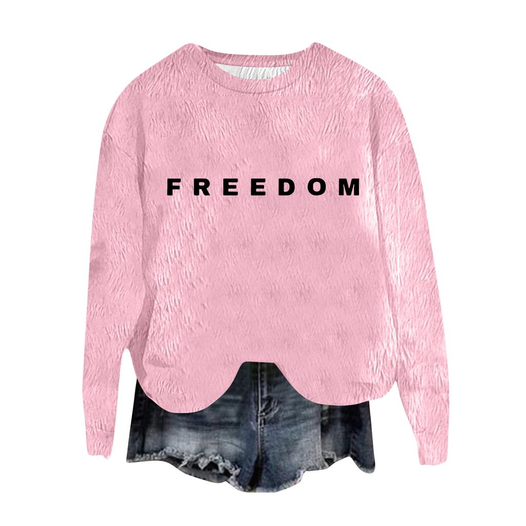 Women's Fashion Round Neck Pullover Top Long Sleeve Tee Printed Sweatshirt