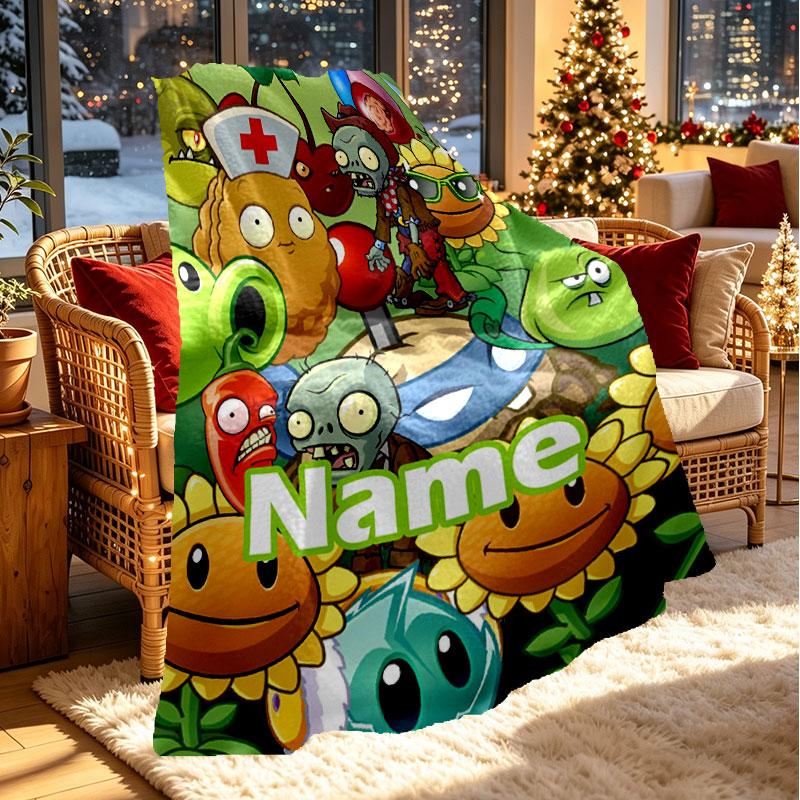 Custom Name Personalized Plants vs. Zombies Print Blanket, Home Decor, Bedroom, Sofa, Camping, Couch, Gifts for Birthday Christmas
