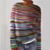 Women's Multicolor Striped Long Sleeve Round Neck Regular Fit Knit Sweater