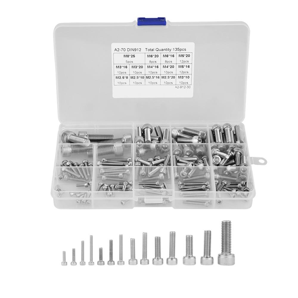 135Pcs M2.5-M8 Hex Socket Head Cap Screw Fastener Assortment Set for Home Furniture Fastener