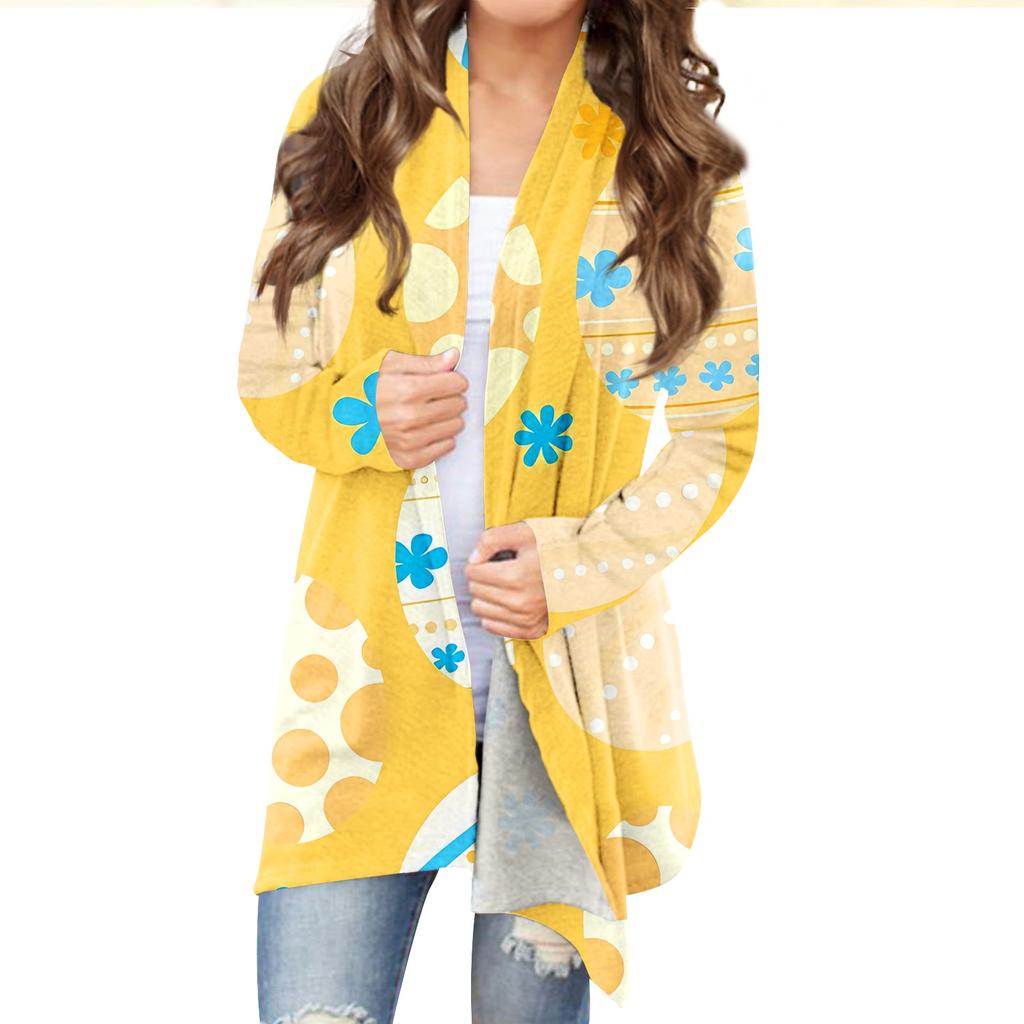 Женский кардиган с пасхальным принтом и длинными рукавами спереди, легкая куртка с принтом