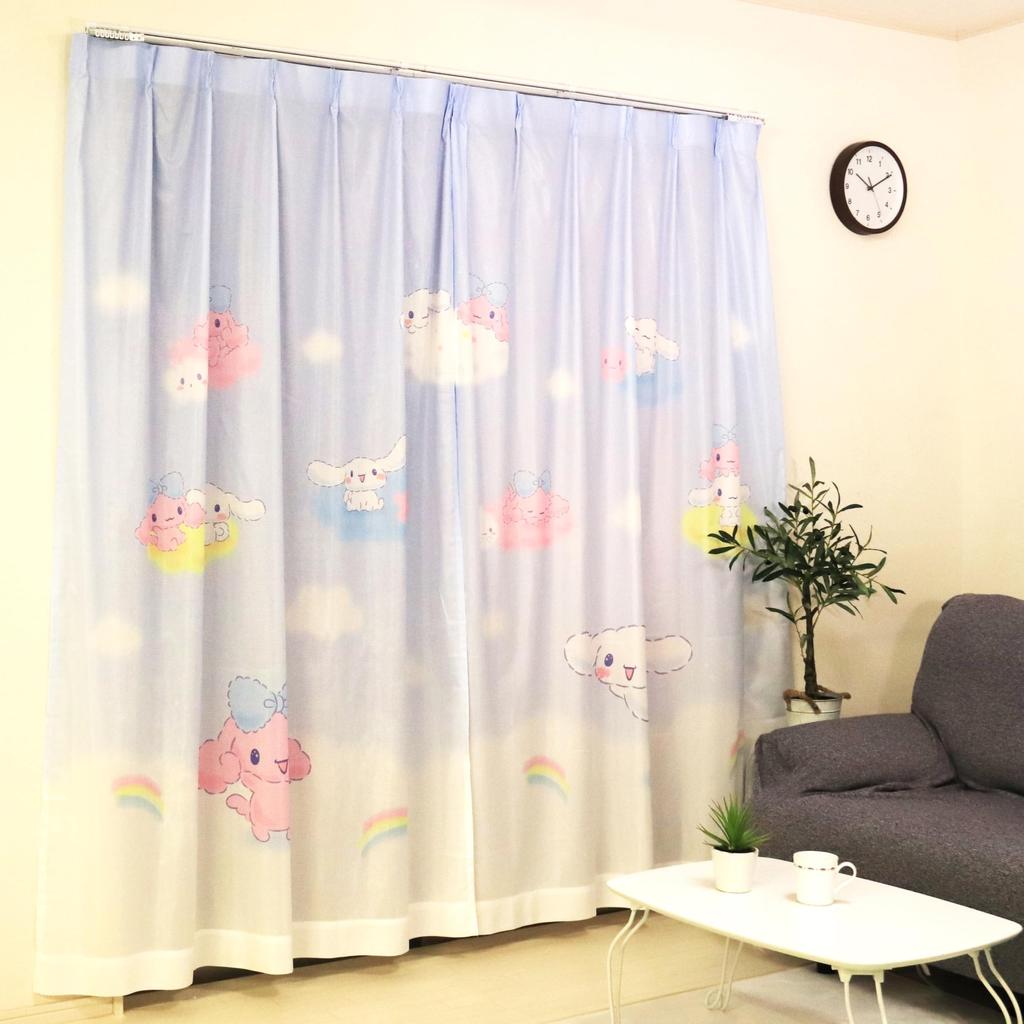 MORIPiLO Sanrio Lace Curtains Cinnamoroll Pattern Connecting Single Picture Art 100cm x Set of Cute Sanrio Cinnamon Blue Makura no Morishita (Picture