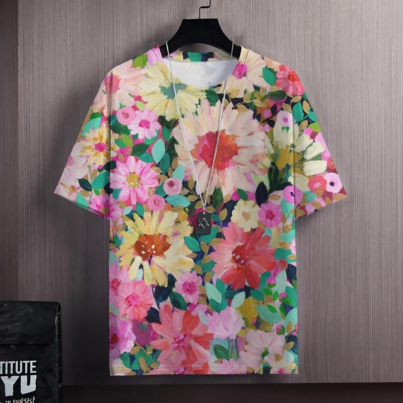 Футболка с принтом «Разноцветные гроздья цветов» для мужчин, футболки с узором «трава и растения», летние повседневные футболки с коротким рукавом и круглым вырезом