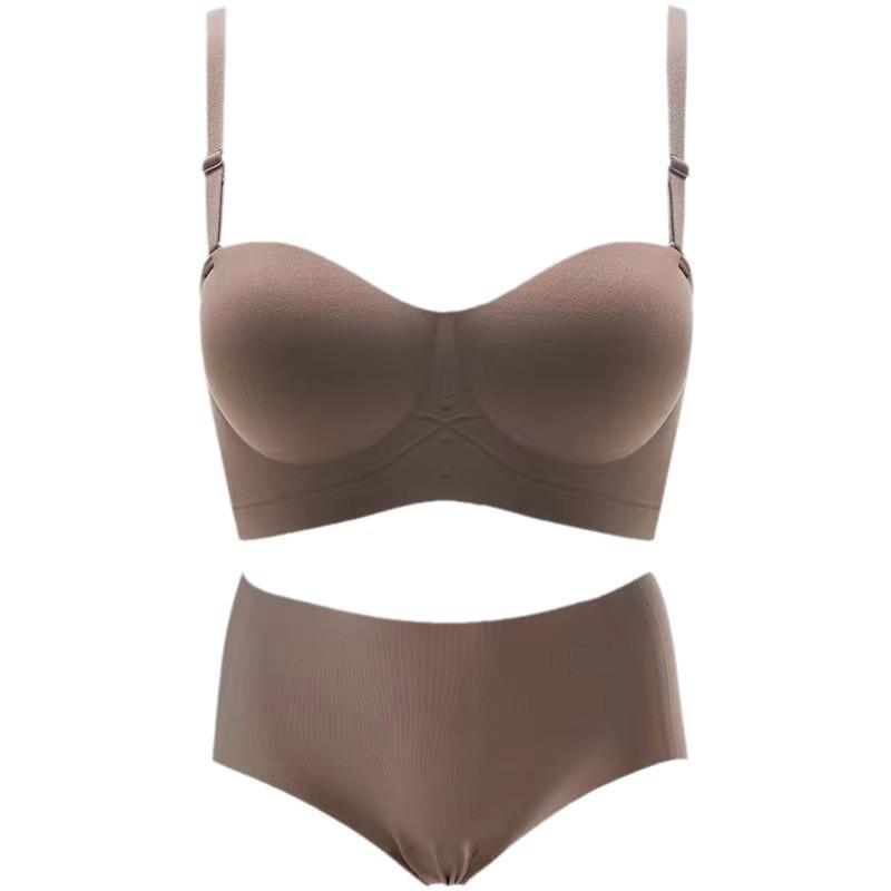 Бесшовный бюстгальтер без бретелек с половинной чашкой для женщин с маленькой грудью - со сборками, без стального кольца, с боковой поддержкой.