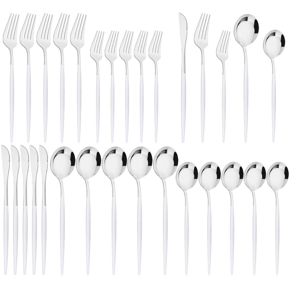 30Pcs Black Cutlery Set Mirror Dinnerware Knife Dessert Fork Spoons Flatware Western Stainless Steel Silverware Party Kitchen Tableware Set