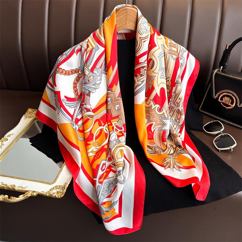 Versatile British-Style Silk Square Scarf - 90cm Solid Color Shawl & Headscarf