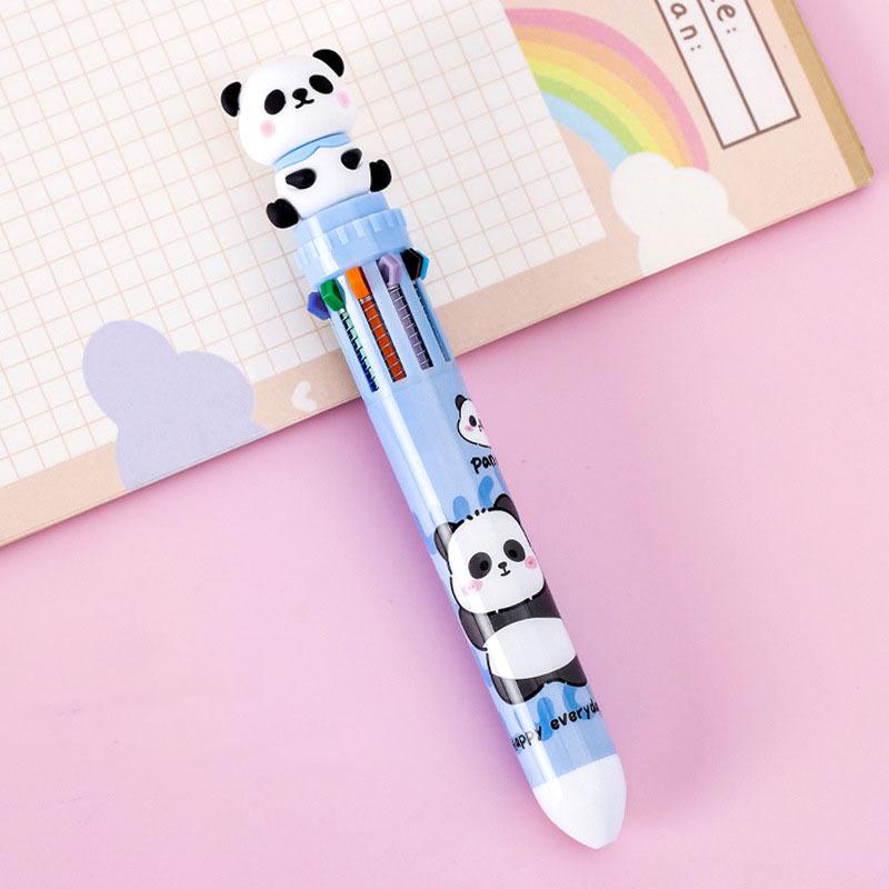 1 Piece Lytwtw's Cute Ballpoint Pen Press Cartoon Panda Multicolor 10 In 1 Colors Stationery School Office Supply Creative Kids
