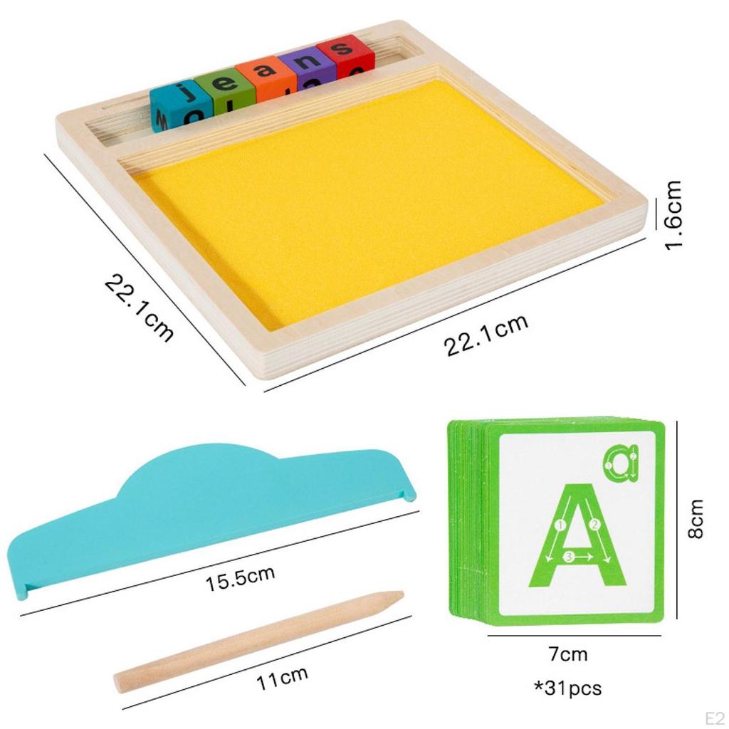Sand Writing Tray Handwriting Aids Fine Motor Skills, Training, Educational with Wood Pen for 3 Year