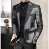 Top Quality Autumn Blazers Men Slim Fit British Plaid Formal Suit Jacket Male Party Wedding Business Slim Fit Casual Coat Tuxedo