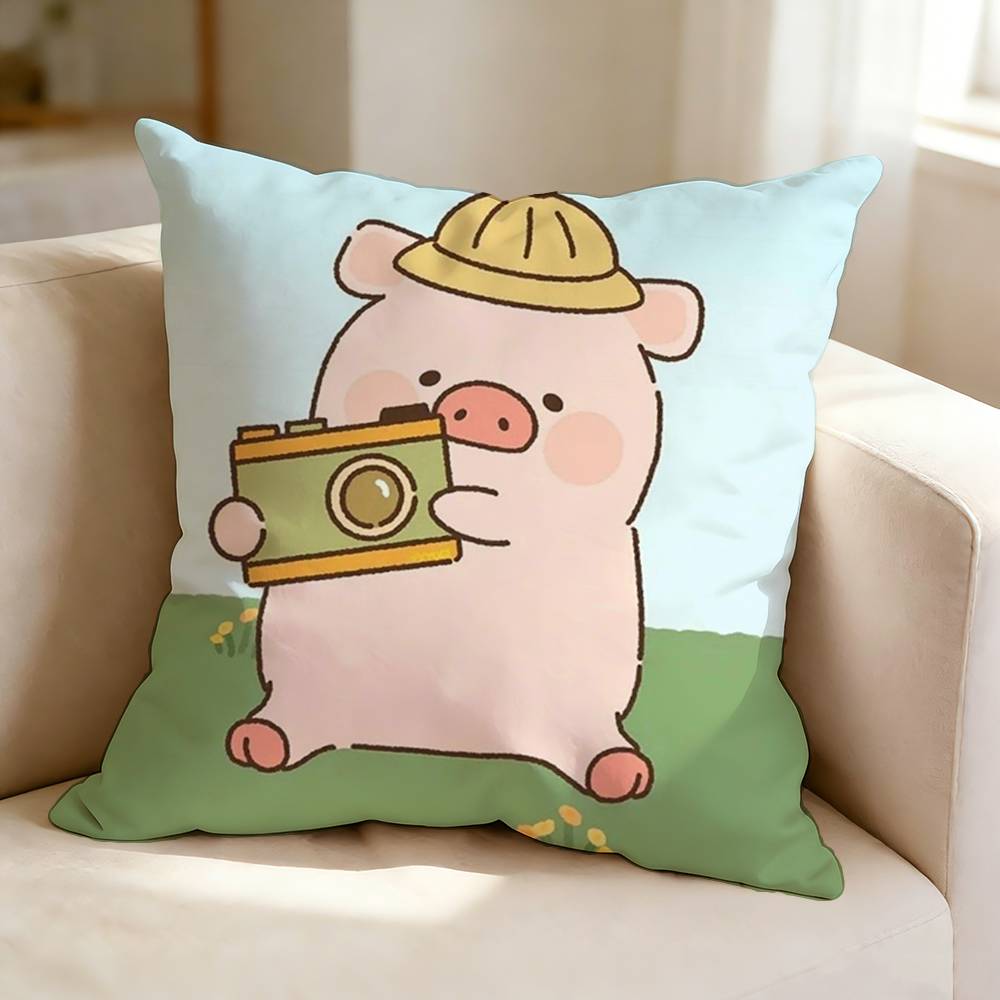 Cute and Lazy LLuLu Cartoon Pig Pillow Case Square DoubleSided Sofa Cushion Cover Bedroom Bedside Pillow