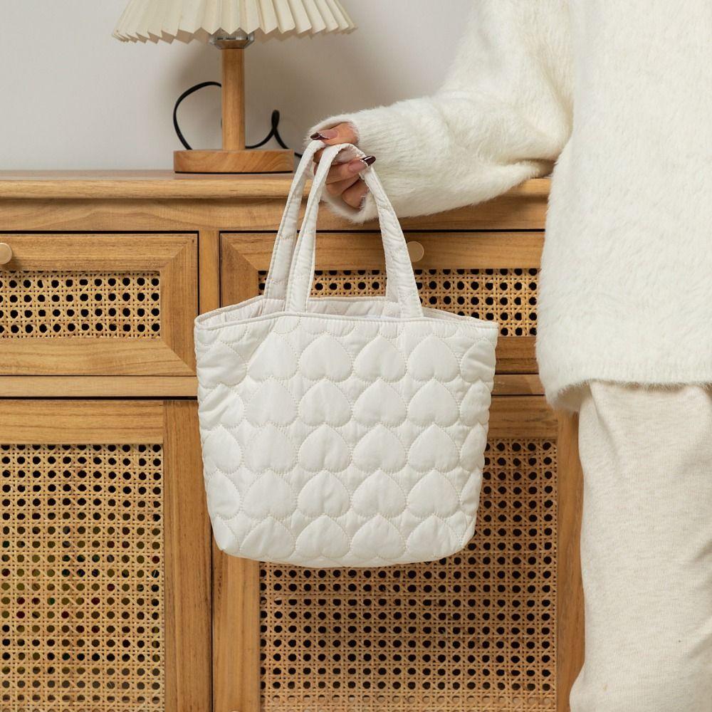 Solid Color Quilted Love Handbag Korean Lovely Lunch Bag Japanese Puffer Tote Bag  Travel