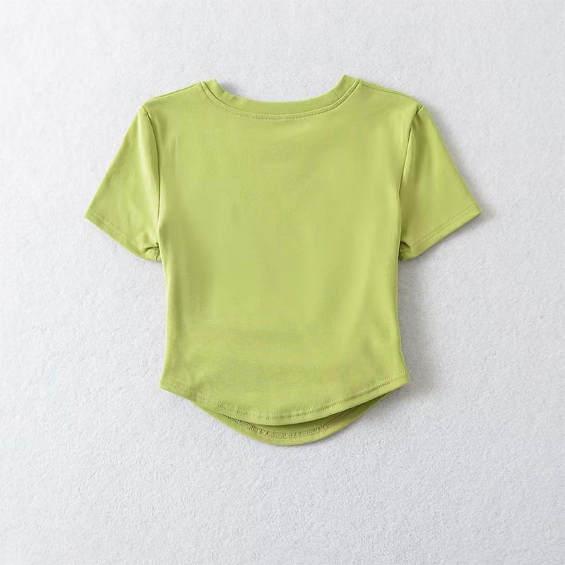 2024 Harajuku Женская хлопковая футболка с круглым вырезом, короткими рукавами и рюшами по бокам, футболки