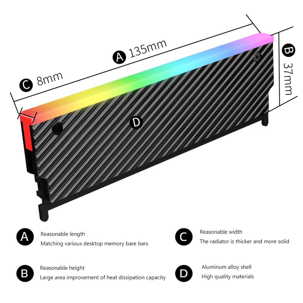 5V 3PIN ARGB DDR Heatsink Aura Sync PC Memory Cooling Vest with Thermal Silicone Pad for DDR2 DDR3 DDR4 DDR5 Desktop PC Memory