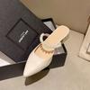Pearl Word with Flat Bottom Cool Slippers Women's 2025 Summer New Korean Version Fashion Bag Head Thick Heel Pointed Low Heel Shoes
