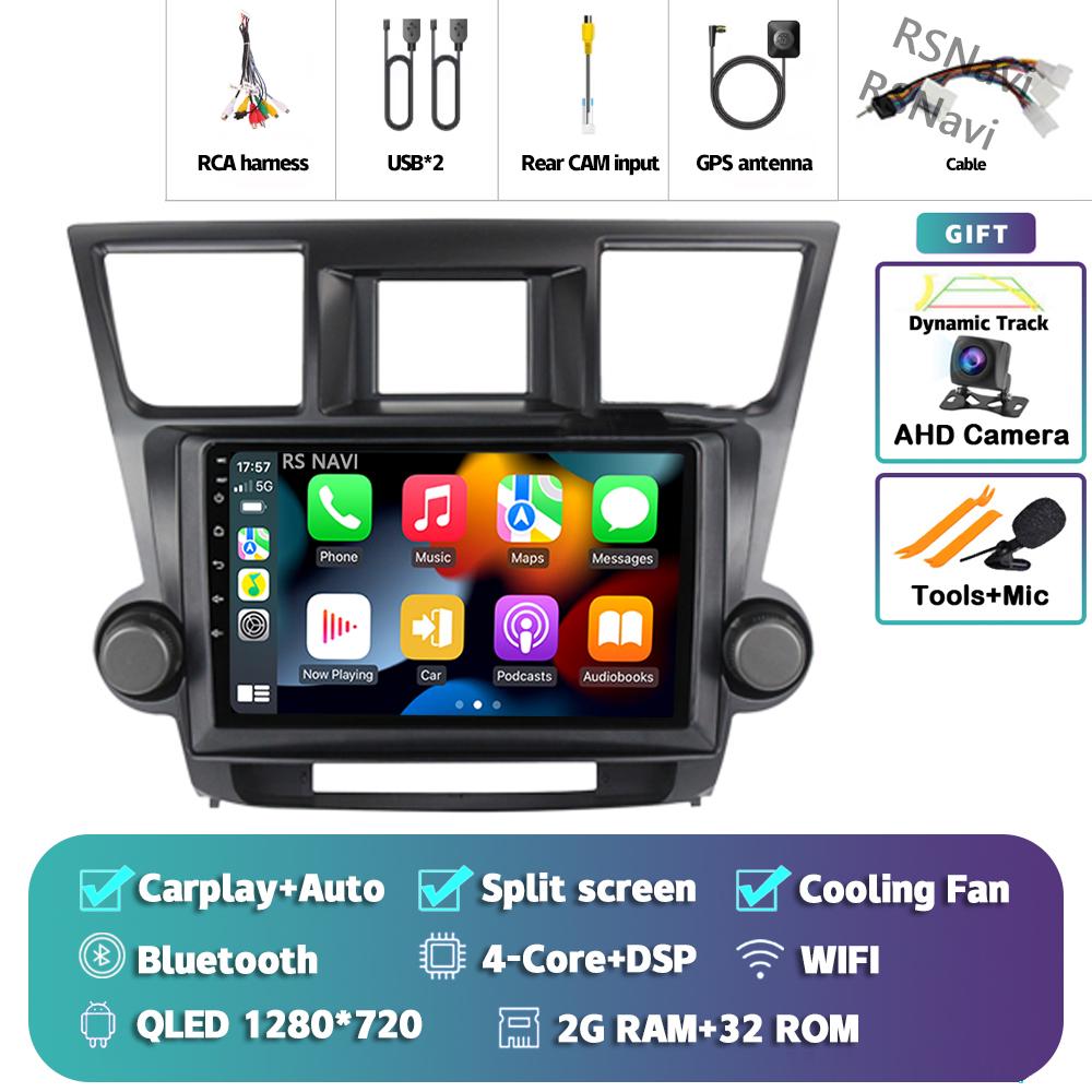 Android 14 Автомобильное радио для Toyota Highlander 2007 - 2015 Плеер Мультимедиа GPS Навигация Стерео CarPlay Авто Видео Головное Устройство DVD