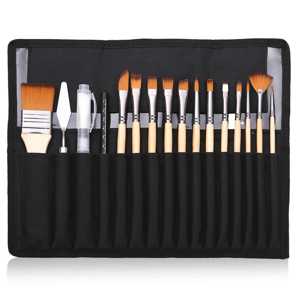 18 шт., набор кистей для рисования, сумка со скребком, акварельная кисть, ручка, нейлоновая ручка для нежных волос