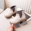 Детские короткие ботинки, однотонные универсальные ботинки для мальчиков и девочек, с молнией сзади, новинка 2024 года, детские кожаные ботинки в британском стиле