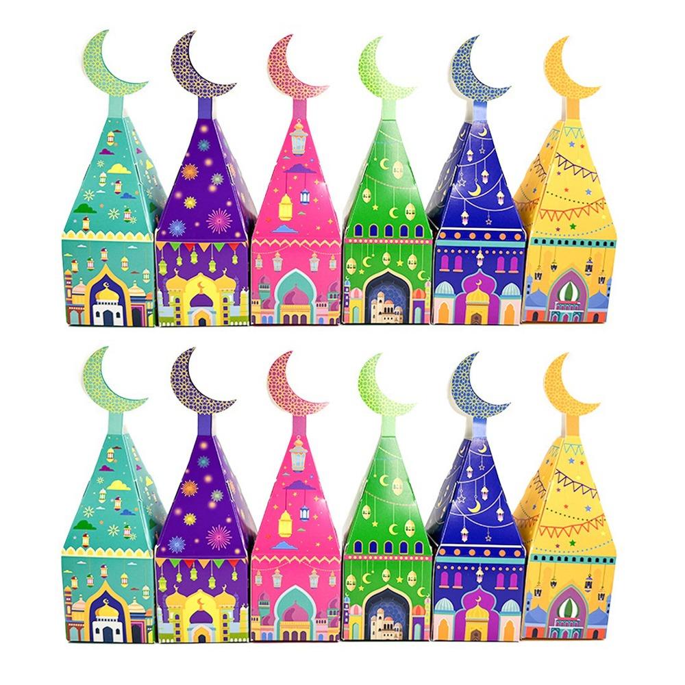 12Pcs Paper Ramadan Kareem Box Moon Castle Pattern Moon Lantern Box Home Decoration