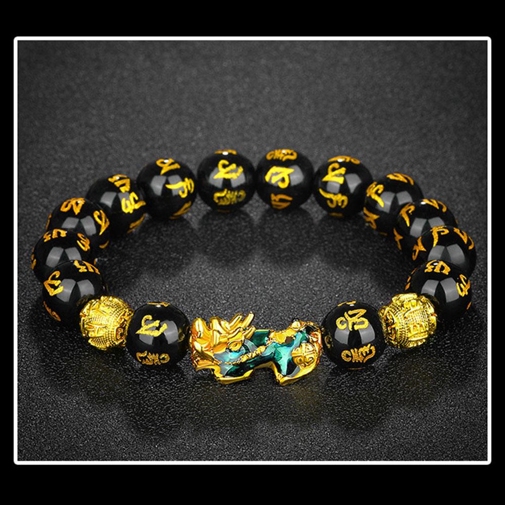 Pixiu Men Obsidian Stone Beads Attract Wealth Thermochromism Good Luck Bangle Wristband Bracelets