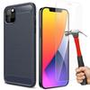 Silicone Case + Tempered Glass - E.F.CONNECTION - for iPhone 12 Pro Max - Shockproof - Navy Blue - Carbon Fiber