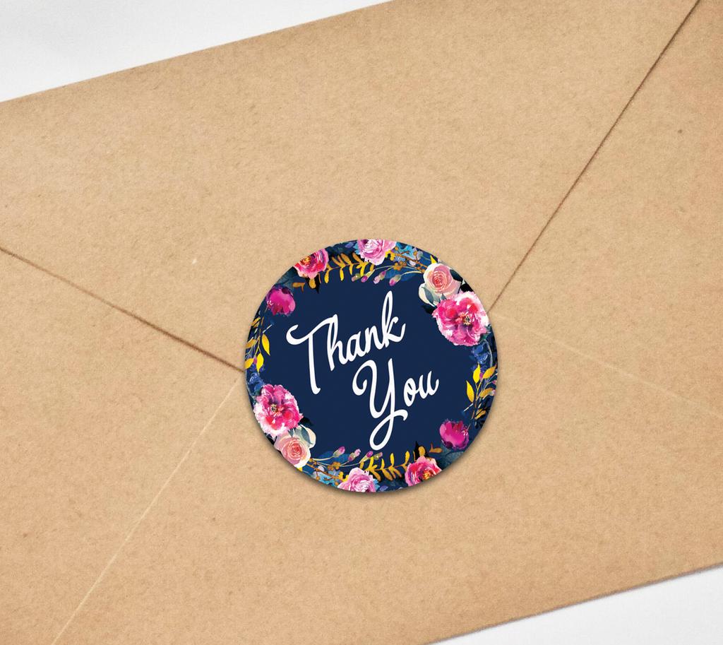 Darling Souvenir Round 45 Pcs Floral & Vines Border Black Thank You Stickers Envelope Seal-1.6