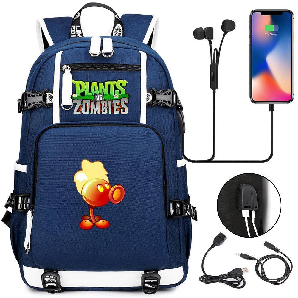 Double Shooter Plant USB Teen Student Backpack Unisex Casual Travel Rucksack