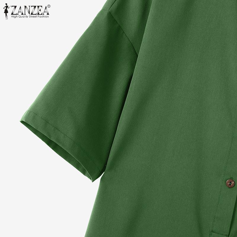 ZANZEA Женское повседневное летнее платье с воротником-стойкой и коротким рукавом