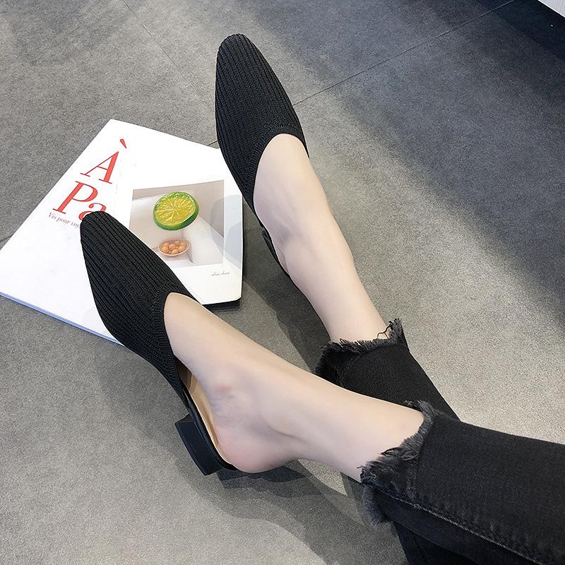 Модные летние плетеные сетчатые воздушные женские туфли с острым носком на среднем толстом каблуке, тапочки, мюли, шлепанцы, повседневная женственная обувь 987