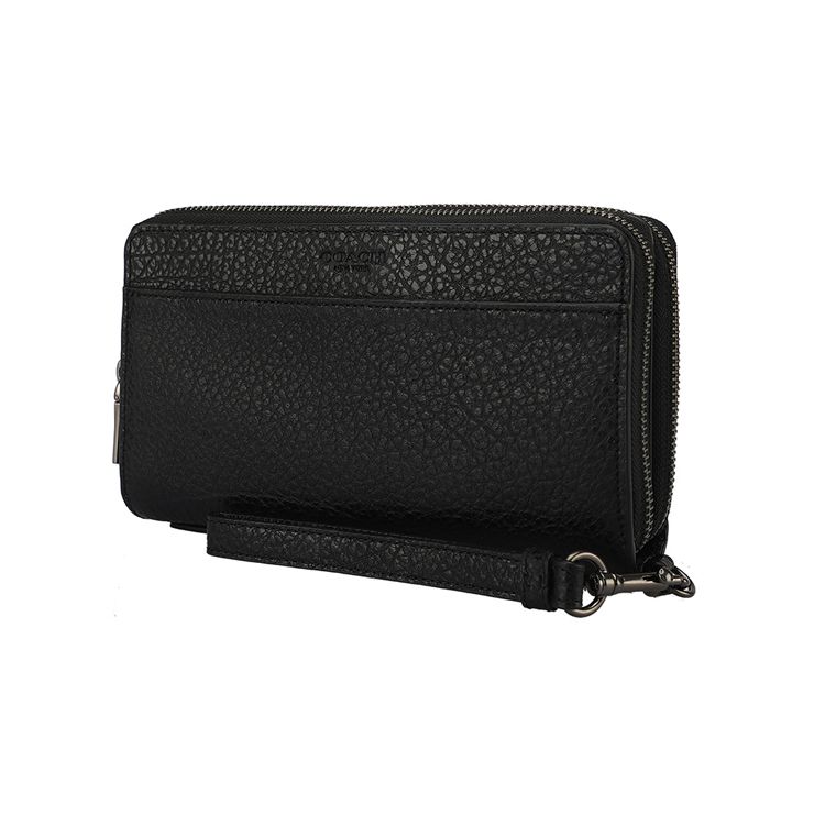 Coach Кошелек на двойной молнии Органайзер для путешествий 20 однотонных кожаных клатчей Мужские кошельки Черный 67624-QBBK