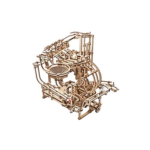 UGEARS Набор для деревянной мраморной дорожки - 3D-пазл Деревянная мраморная дорожка Ступенчатый подъемник с 3-ступенчатым подъемным механизмом и 10 шариками