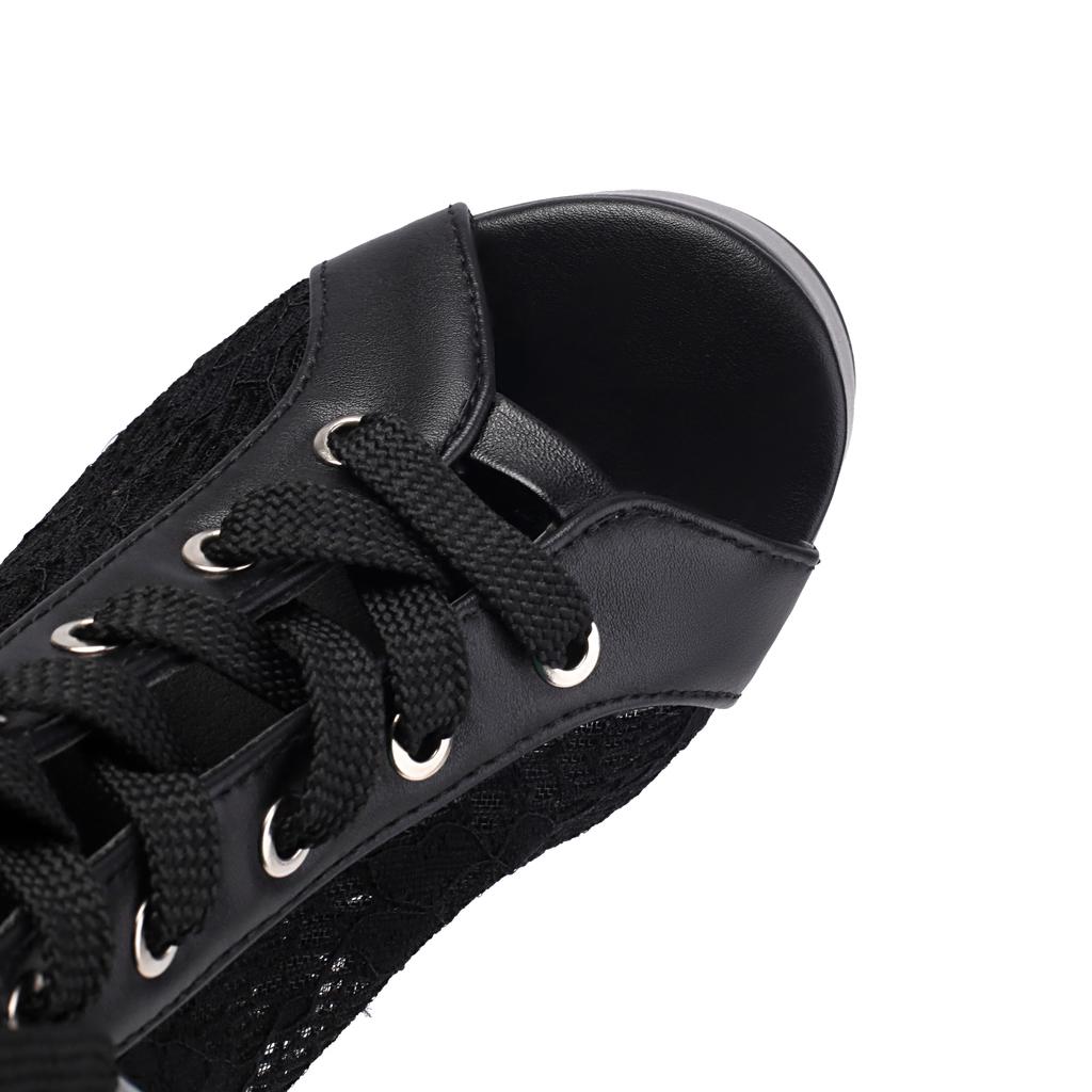 Удобные босоножки на блочном каблуке Женские туфли на платформе Летняя обувь На шнуровке С открытым носком Сексуальные сетчатые ботильоны до щиколотки Обувь для ходьбы