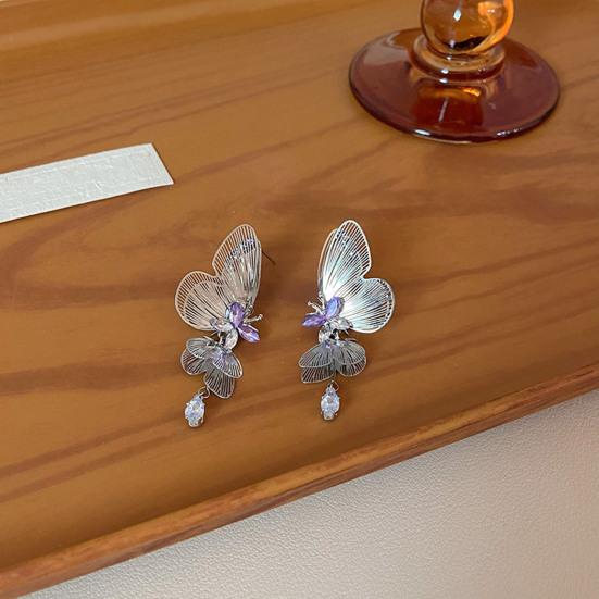 1 пара женских серег, инкрустированных кубическим цирконием, серьги в форме бабочек, серьги-пусеты для свидания, ювелирные аксессуары